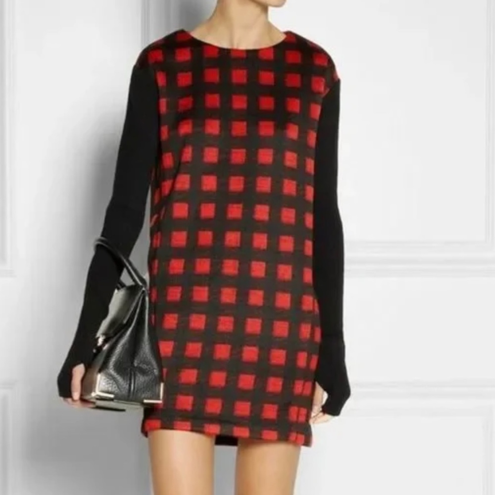 MAJE Dustique Plaid Sweater Dress in Red and Black w/ pockets